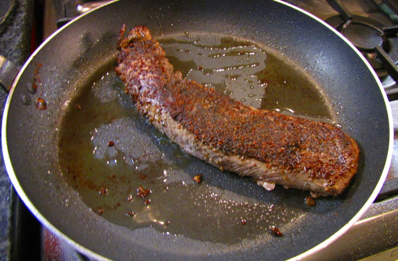 Searing the springbok fillet