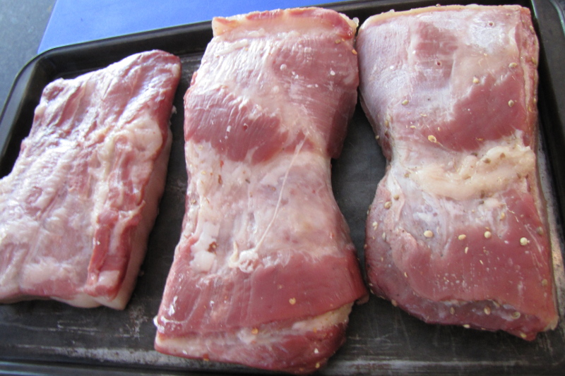 Pork belly onto the oven plate