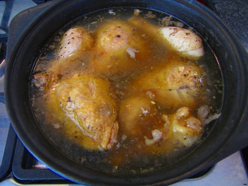 Parboiling the chicken