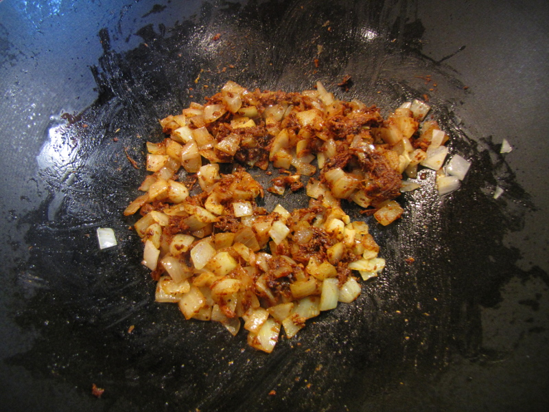 Frying onion with spices