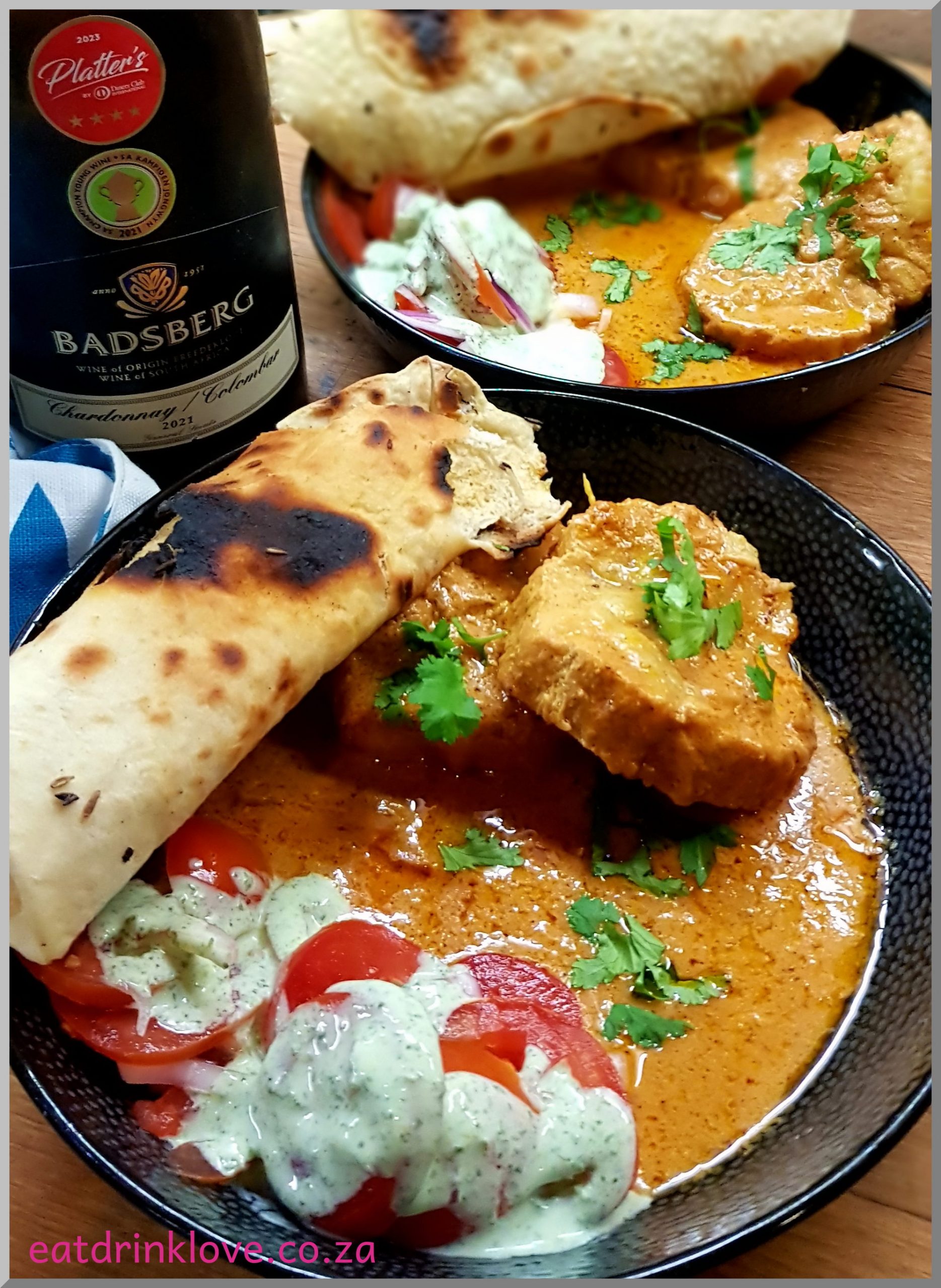 Butter Crocodile Curry with Naan and Mint Salad